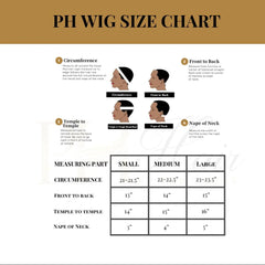 PH Hair Extensions wig size chart for choosing the correct cap size